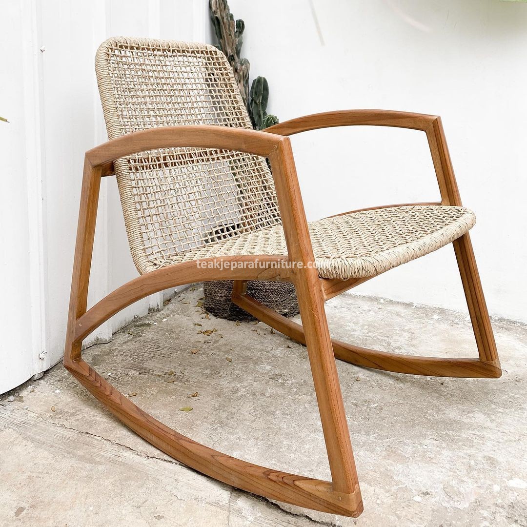 teak & synthetic loom rocking chair
