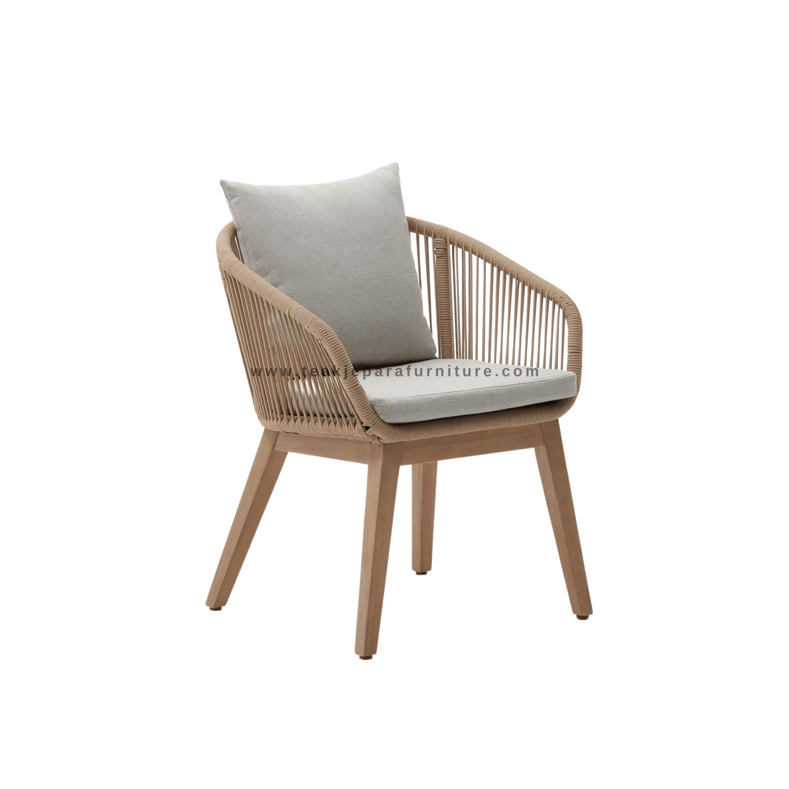 3 TEAK OUTDOOR PORTALE ROPE DINING CHAIRS