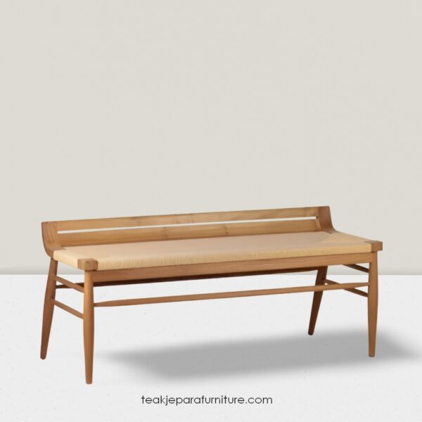 teak and woven rope bench