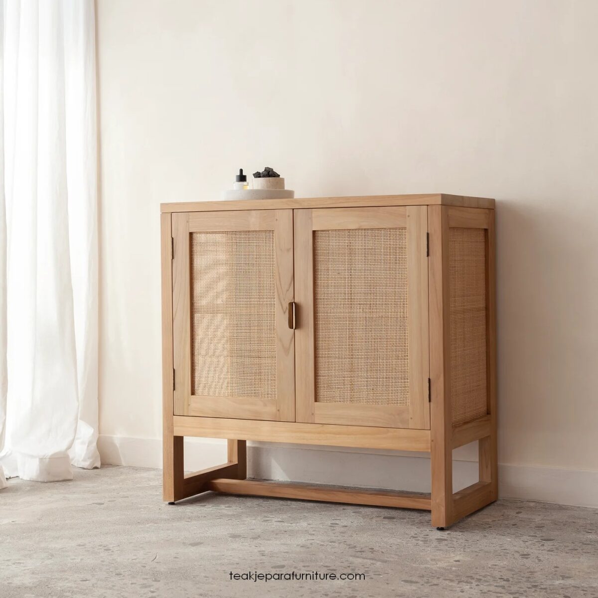 Visual Reference: Teak And Rattan Cabinet