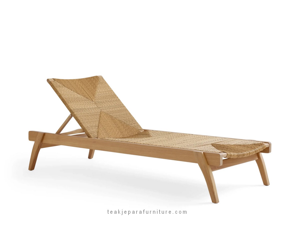 solid teak and synthetic rattan sun lounger