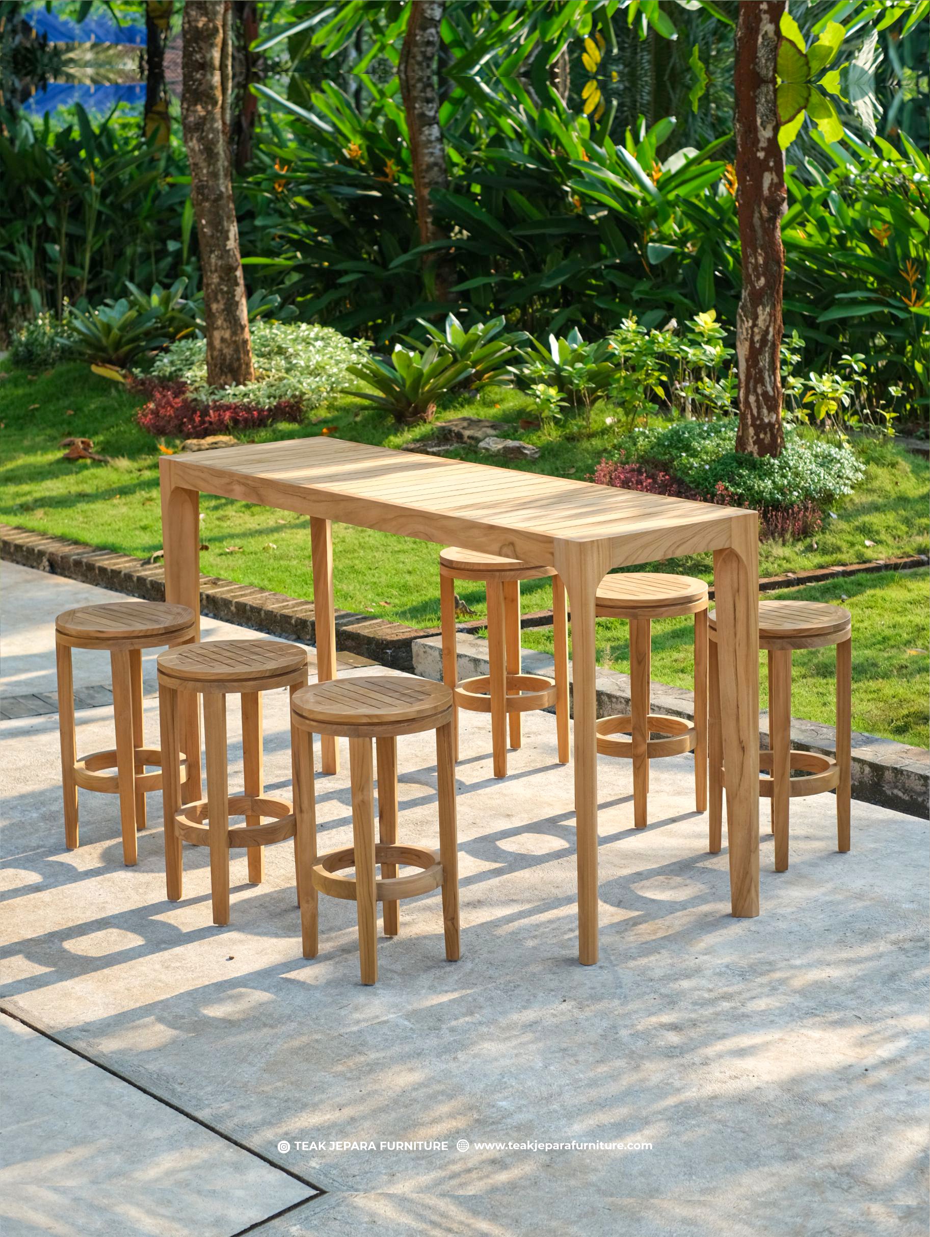 outdoor teak bar table & stool set