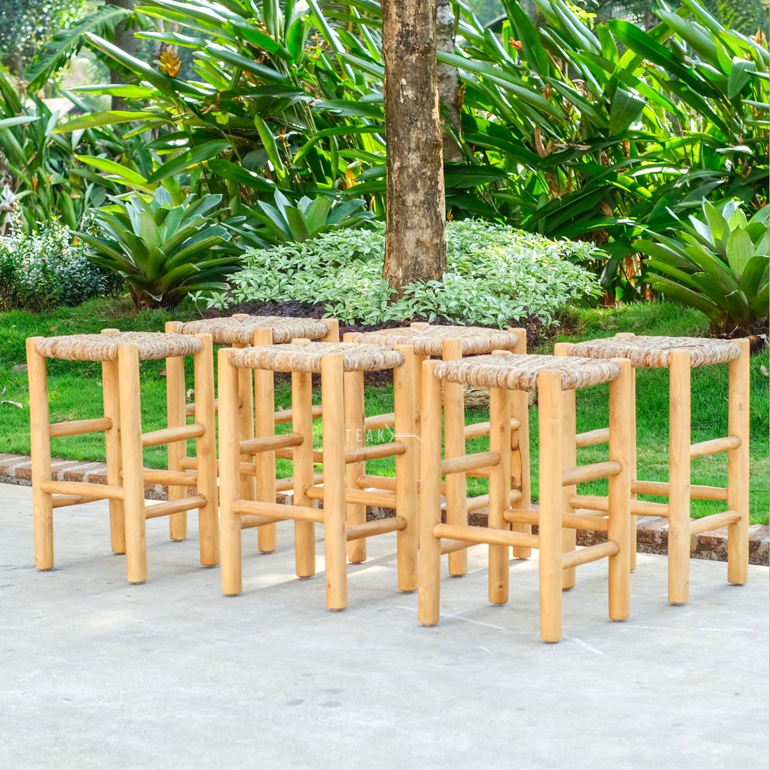 teak and woven bar stool