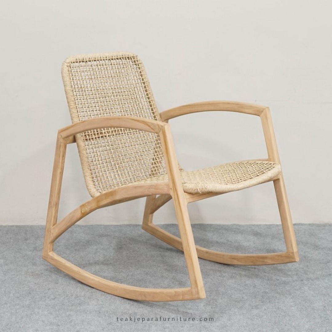 Artisan Teak Woven Rocking Chair – Sustainable Solid Wood Construction with Intricate Handwoven Details and Timeless Appeal