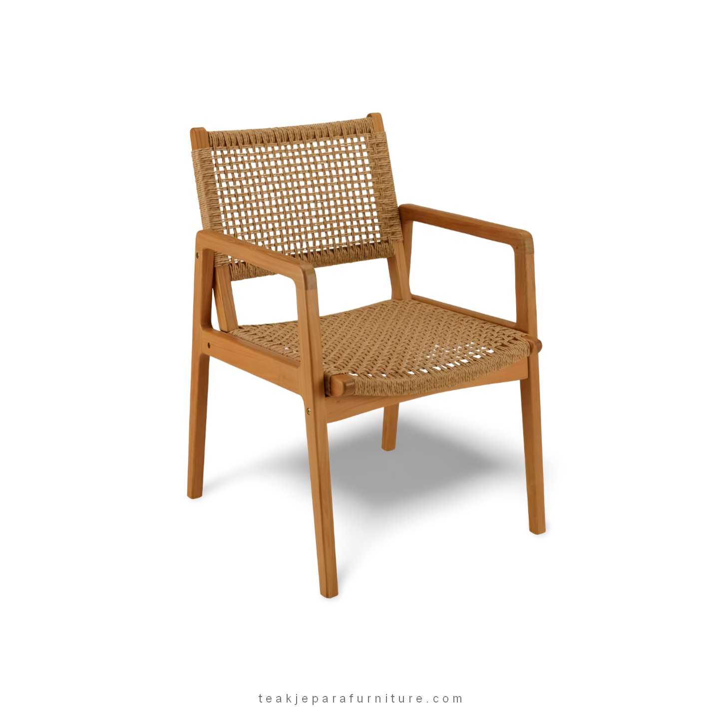 teak & synthetic rattan dining chair with armrest