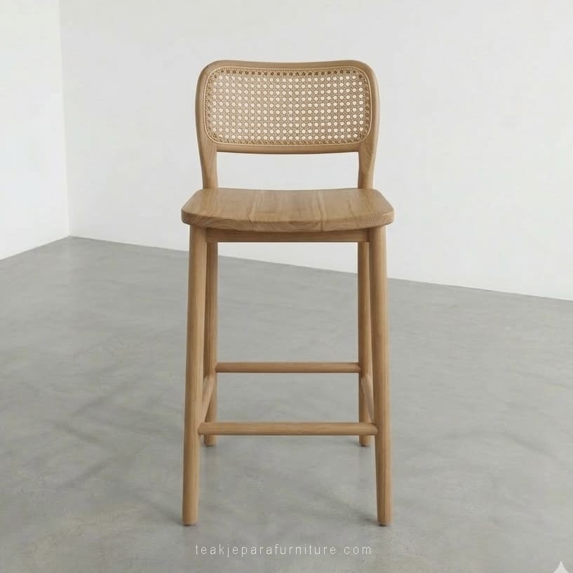 teak wood and rattan bar stool